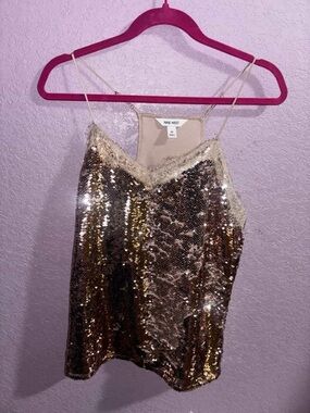 Nine West Rose Gold Sequin Lace-Trim Cami